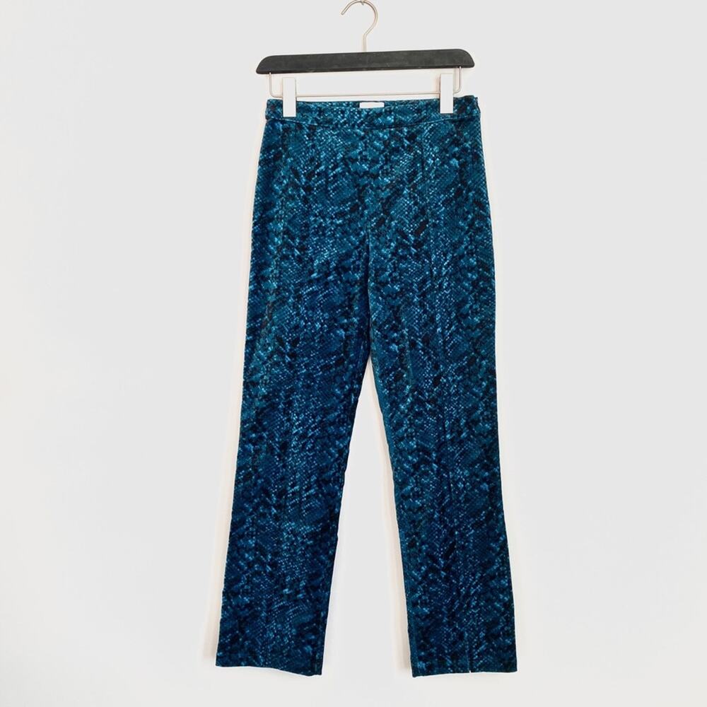 Misa Los Angeles NEW Blue Snake Animal Straight Velvet Pants Metallic Size 0 XS